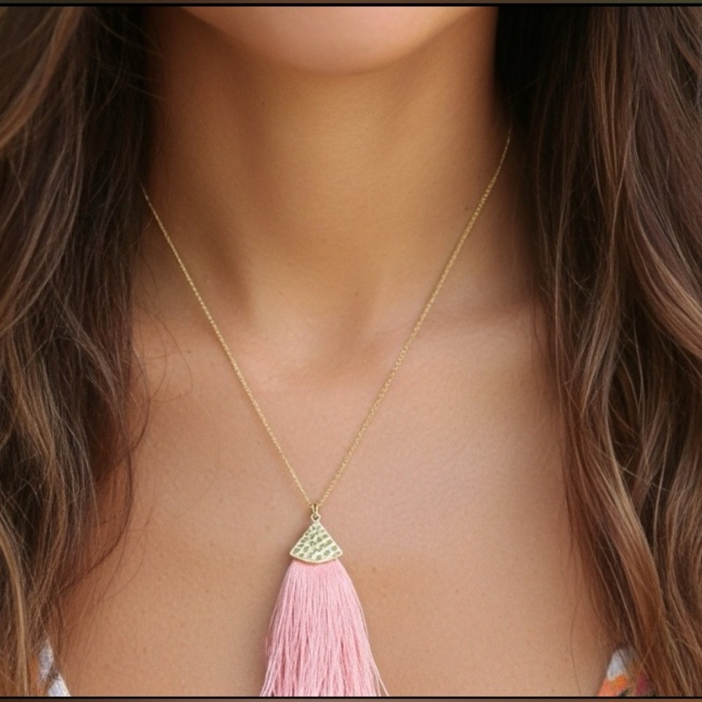 Hicarer Bohemian Pink Tassel Gold Finish Necklace π - Picture 6 of 6